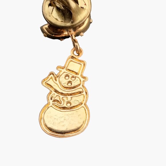 Snowman Pinback Pin Brooch Rhinestone Holly Vintage Christmas Holiday Jewelry - Picture 5 of 6